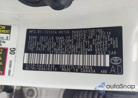 2015 Toyota Corolla Le from USA, damaged, VIN 2T1BURHE1FC272928